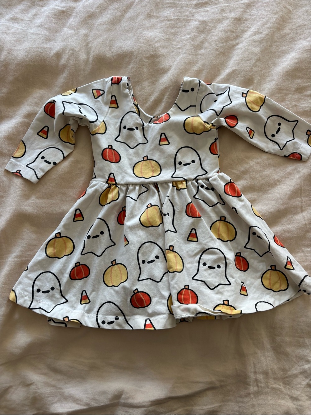 Kids White Halloween Ghost & Pumpkin Twirl Dress